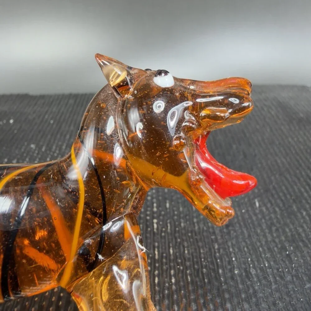 Vintage‎ Czech Republic Hand Made Art Glass Figurine Tiger Lion Hand Blown Glass